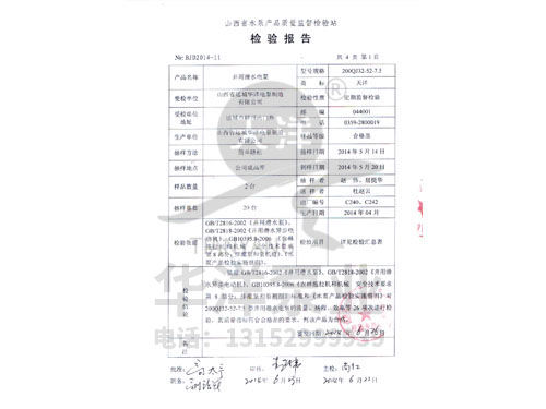 井用潜水电泵检验报告